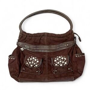 Brown y2k faux leather kathy Van Zeeland studded purse with purse charm details